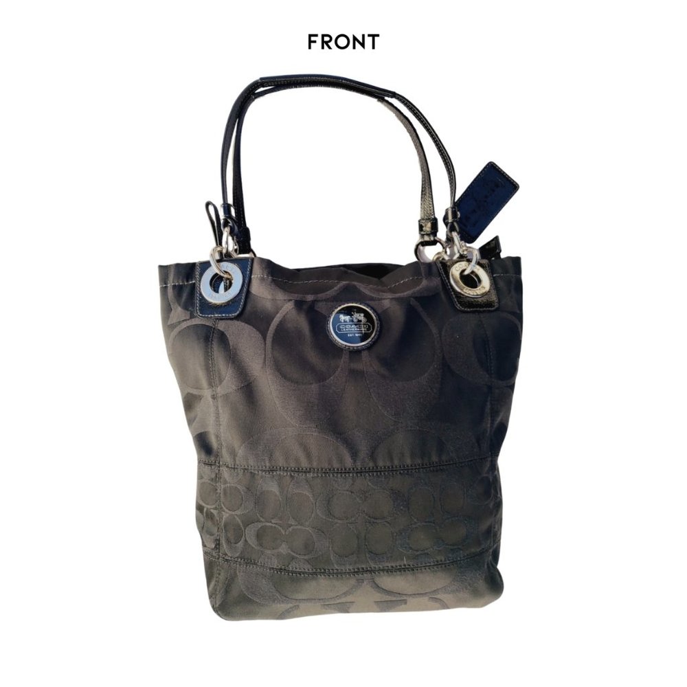 Coach Black Monogram Alex Sateen Tote Two-Strap Brilliant Nickle Hardware - Picture 9 of 14